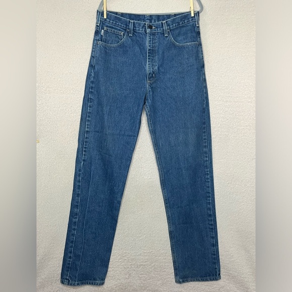 Carhartt Flame Resistant Straight Leg Denim Blue Jeans-Men’s 34x36-Workwear-EUC - Picture 1 of 13